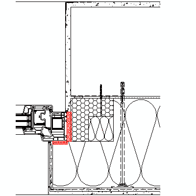předsazená montáž okna - ostění - typ 3 profil 120 mm_CAD detail předsazená montáž okna - ostění - typ 3 profil 120 mm